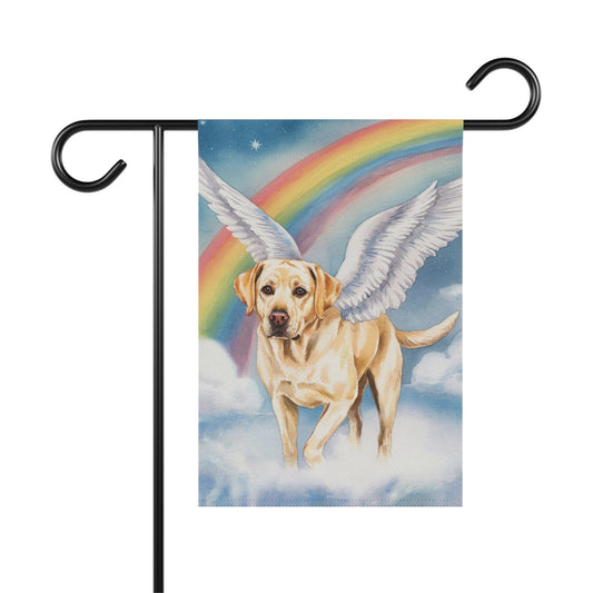 Printify Home Decor 12'' × 18'' Rainbow Bridge Yellow Labrador Retriever, Loss of Pet Garden Flag, Yard Spring Decor, Grieving Dog Memorial