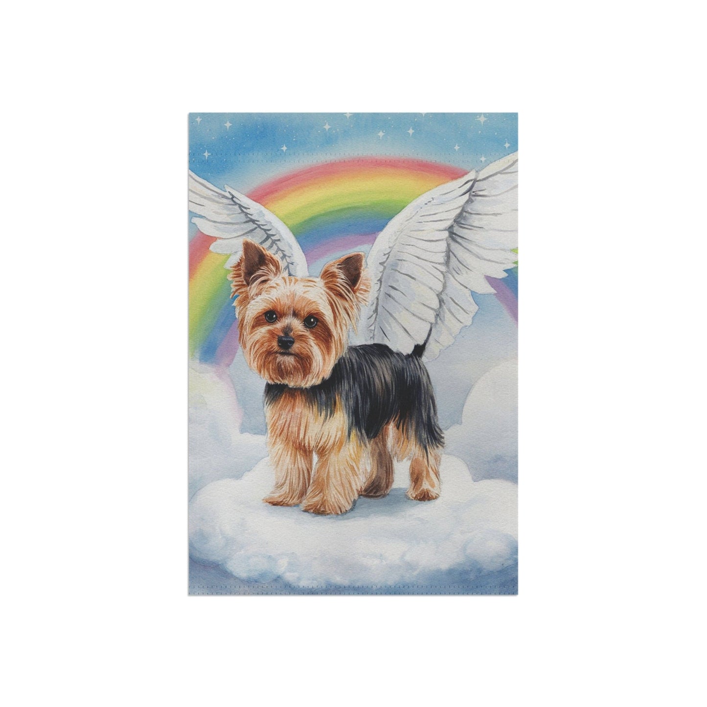 Printify Home Decor Rainbow Bridge Yorkie, Yorkshire Terrier, Loss of Pet Garden Flag, Front Yard Spring Grieving Gardener