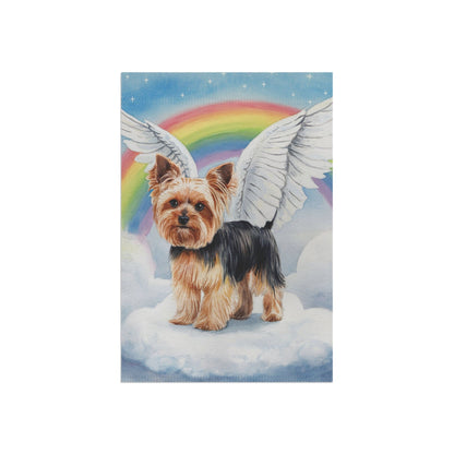 Printify Home Decor Rainbow Bridge Yorkie, Yorkshire Terrier, Loss of Pet Garden Flag, Front Yard Spring Grieving Gardener