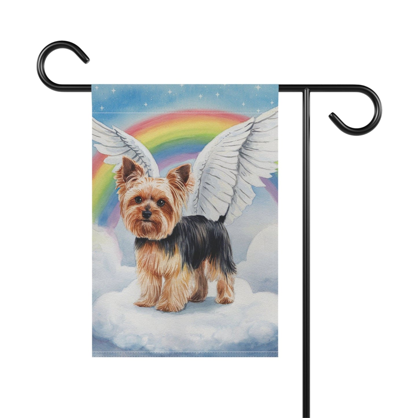 Printify Home Decor Rainbow Bridge Yorkie, Yorkshire Terrier, Loss of Pet Garden Flag, Front Yard Spring Grieving Gardener