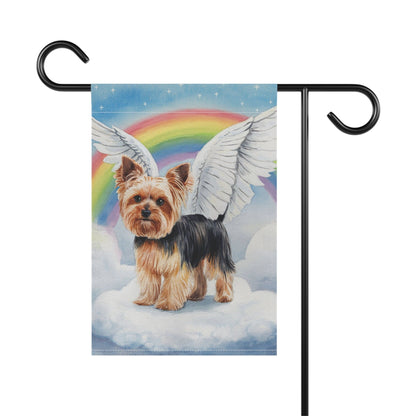 Printify Home Decor Rainbow Bridge Yorkie, Yorkshire Terrier, Loss of Pet Garden Flag, Front Yard Spring Grieving Gardener
