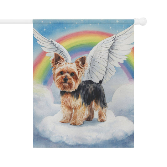 Printify Home Decor 24.5'' × 32'' Rainbow Bridge Yorkie, Yorkshire Terrier, Loss of Pet Garden Flag, Front Yard Spring Grieving Gardener