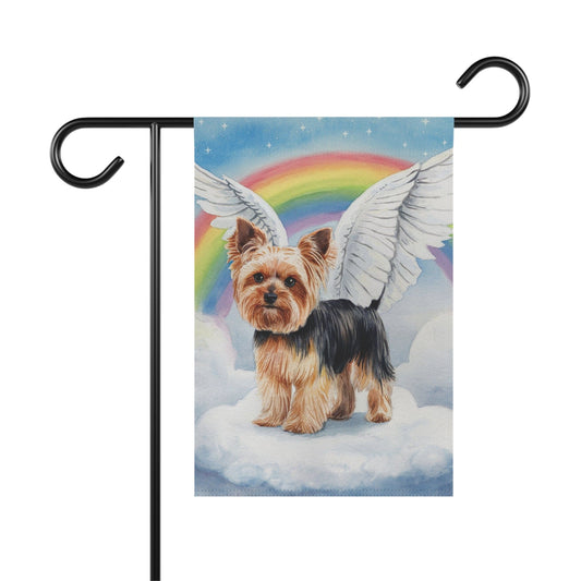 Printify Home Decor 12'' × 18'' Rainbow Bridge Yorkie, Yorkshire Terrier, Loss of Pet Garden Flag, Front Yard Spring Grieving Gardener