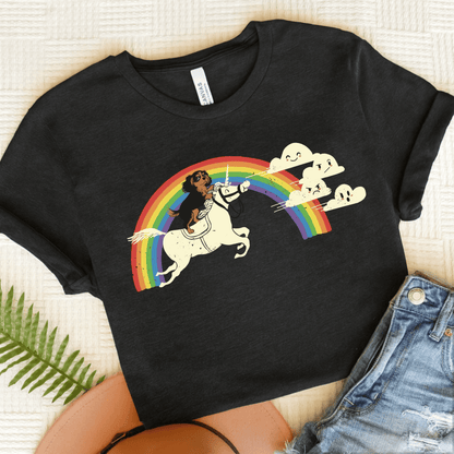 Rainbow Unicorn Personalized Cavalier Unisex Tshirt Dark Grey Heather