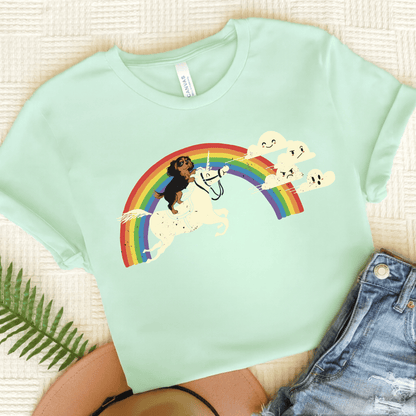 Rainbow Unicorn Personalized Cavalier Unisex Tshirt Heather Mint