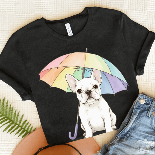 Rainy Day Rainbow White French Bulldog Tshirt Dark Grey Heather