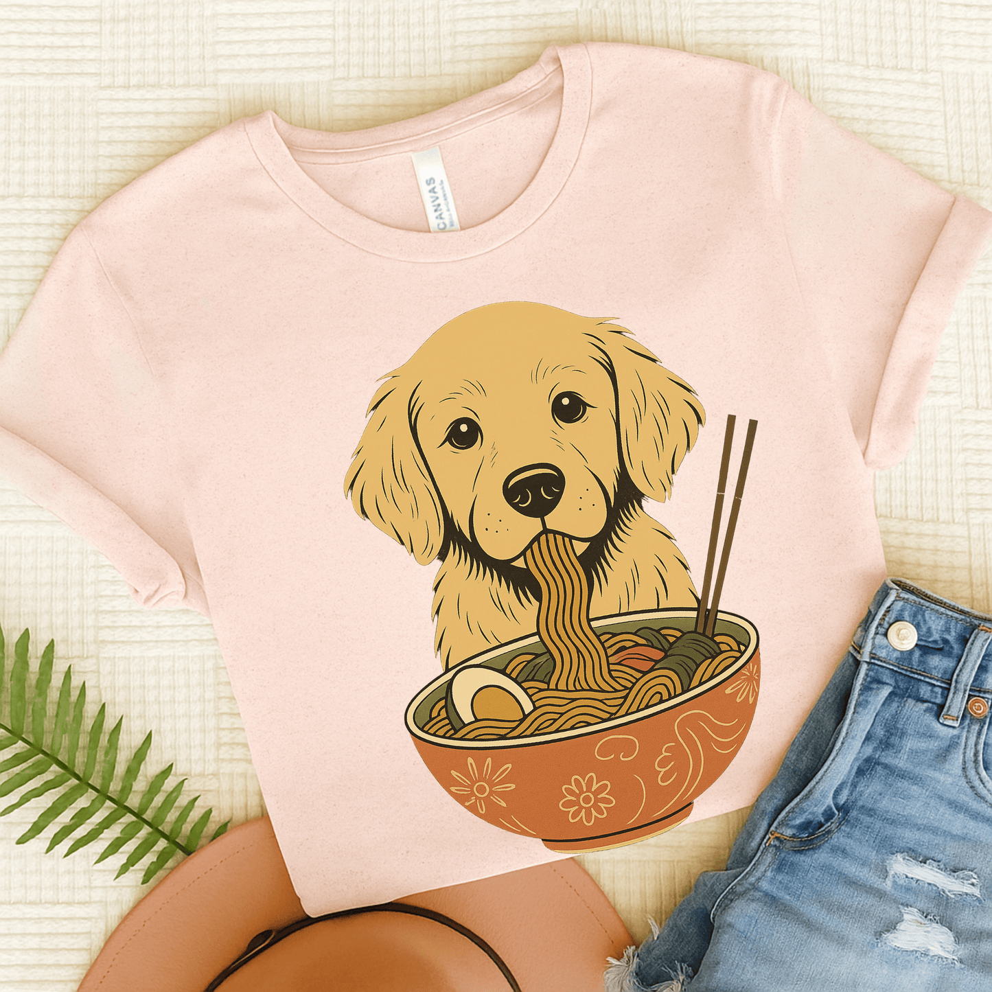Ramen Golden Retriever Unisex Tshirt Soft Pink