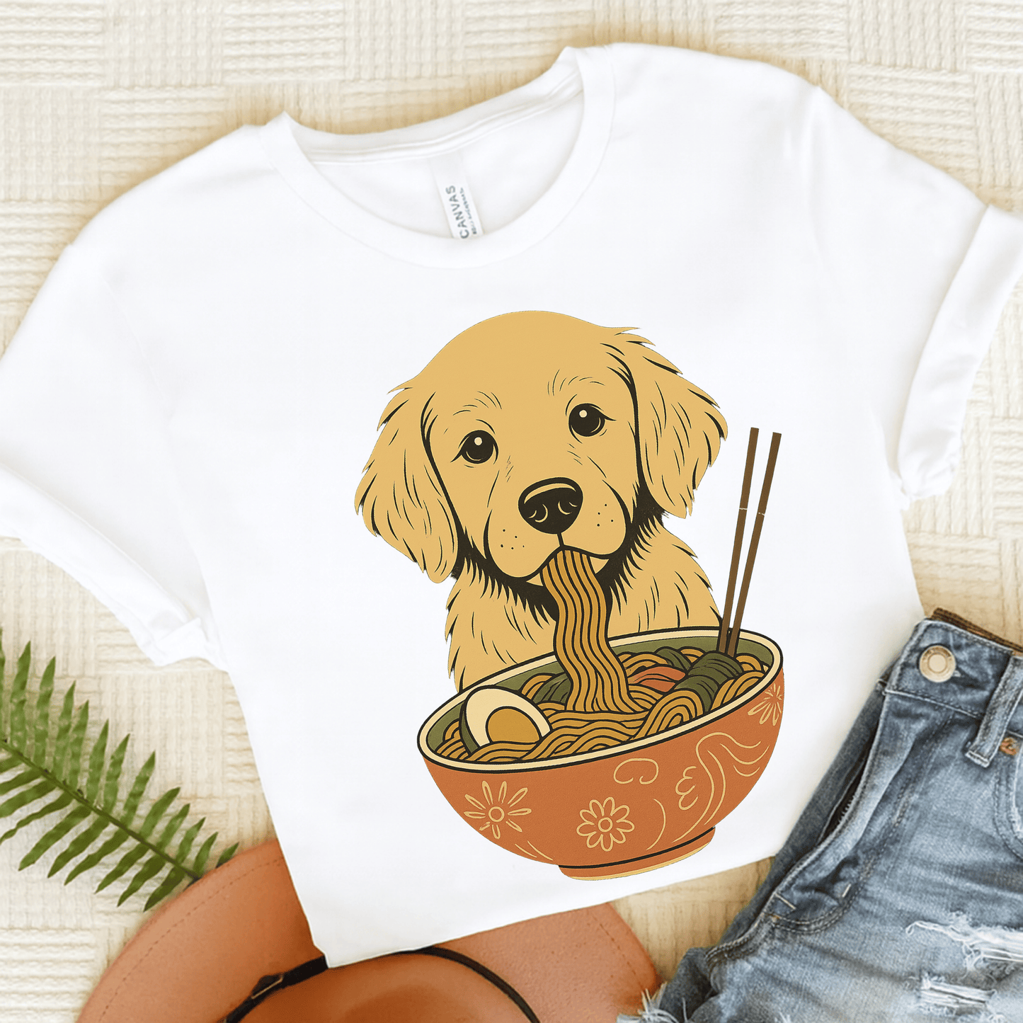Ramen Golden Retriever Unisex Tshirt White