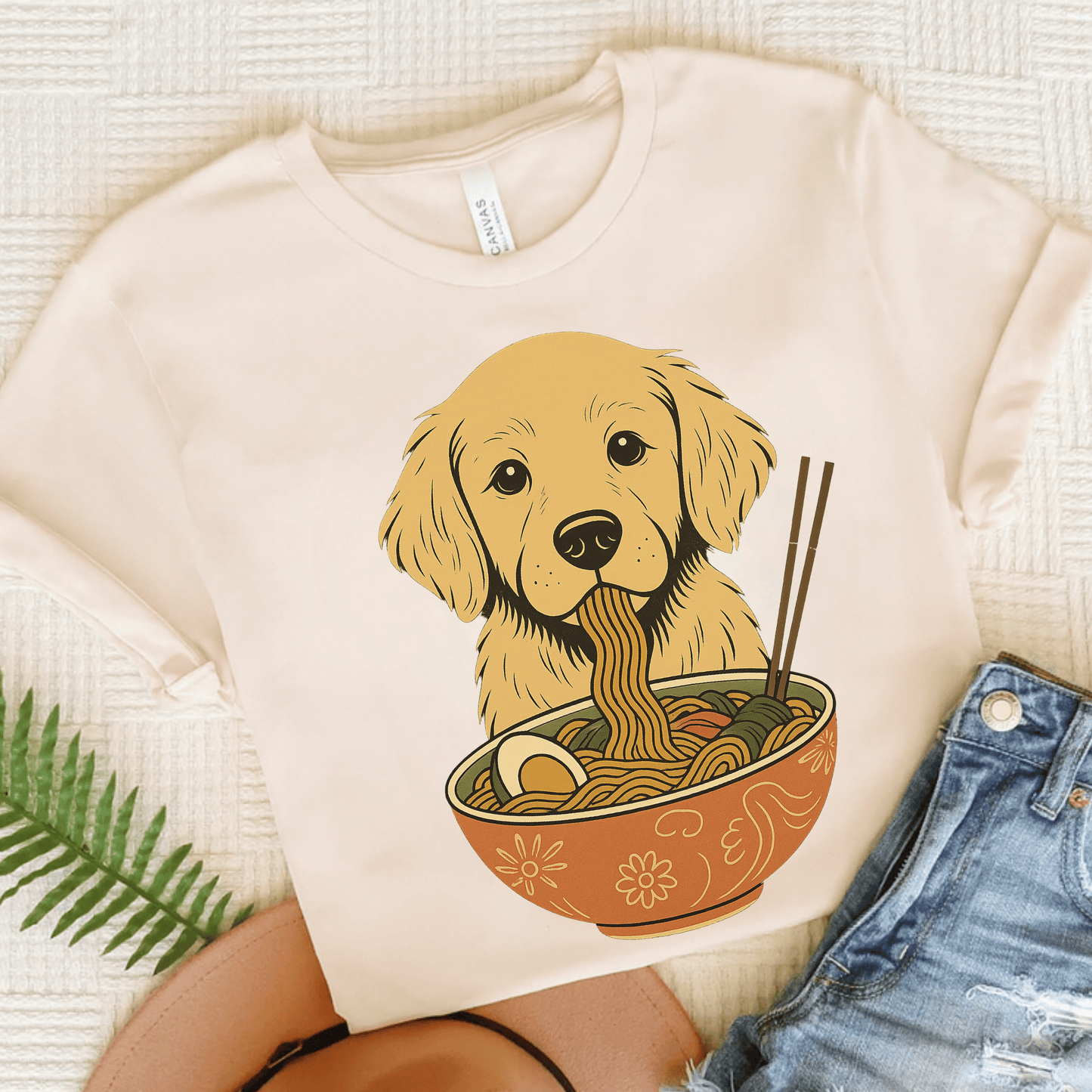 Ramen Golden Retriever Unisex Tshirt Natural