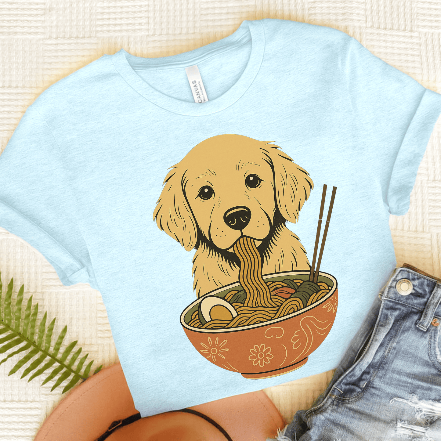 Ramen Golden Retriever Unisex Tshirt Heather Ice Blue