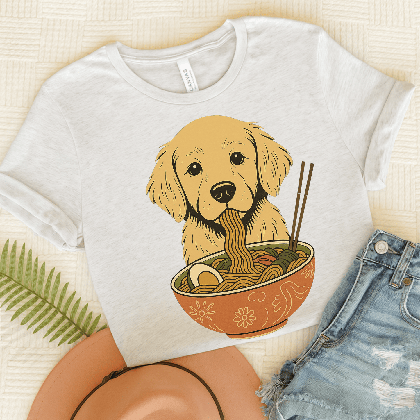 Ramen Golden Retriever Unisex Tshirt Ash