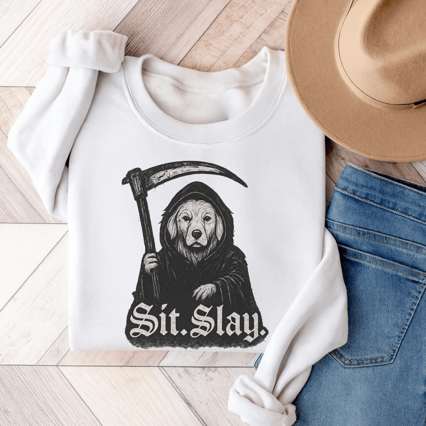 Reaper Golden Retriever Unisex Sweatshirt White