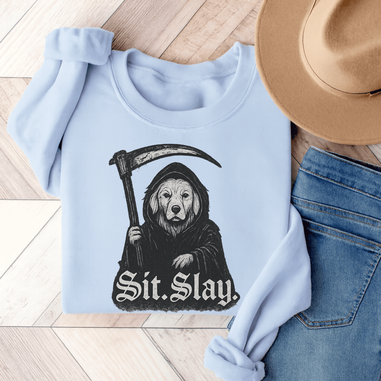 Reaper Golden Retriever Unisex Sweatshirt Light Blue