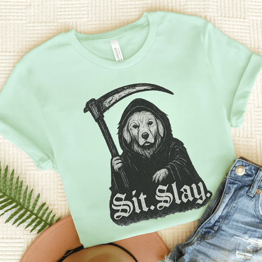 Reaper Golden Retriever Unisex Tshirt Heather Mint