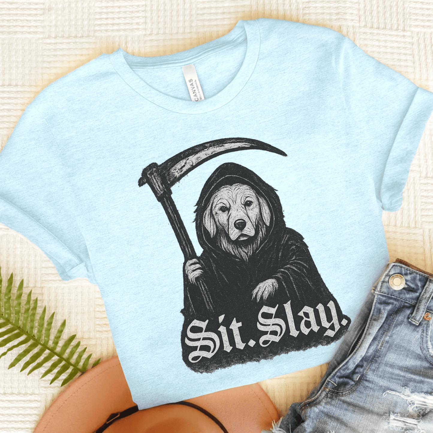 Reaper Golden Retriever Unisex Tshirt Heather Ice Blue