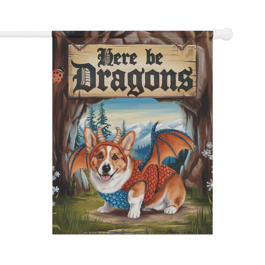 Printify Home Decor 24.5'' × 32'' Red Corgi Dog Dragon, Garden Flag, Fantasy Pet Adventure, Yard Spring Decor
