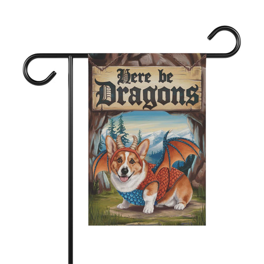 Printify Home Decor 12'' × 18'' Red Corgi Dog Dragon, Garden Flag, Fantasy Pet Adventure, Yard Spring Decor