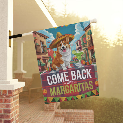 Printify Home Decor Red Corgi Dog Garden Flag, Cinco de Mayo Fiesta, Margarita Drinking Decor