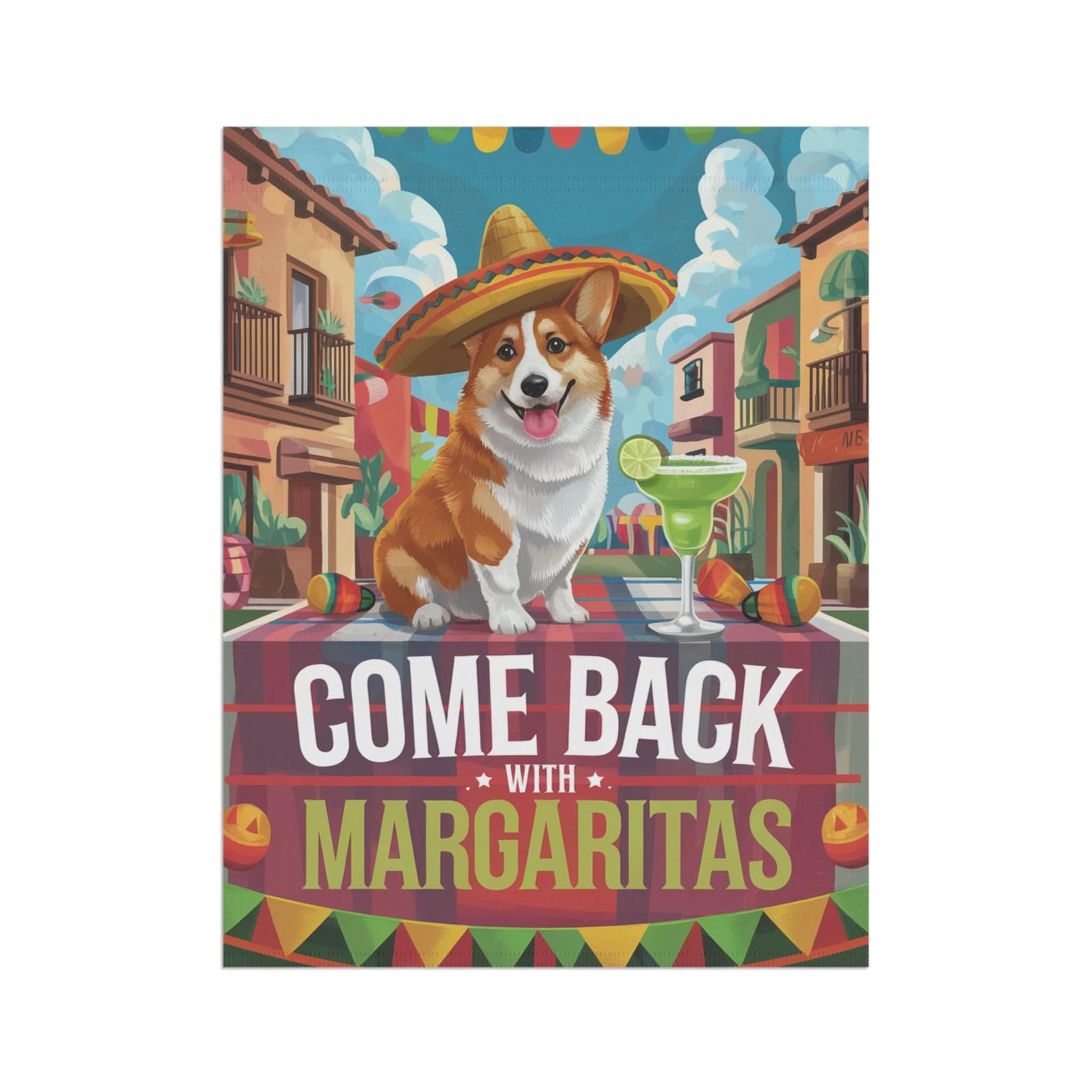 Printify Home Decor Red Corgi Dog Garden Flag, Cinco de Mayo Fiesta, Margarita Drinking Decor