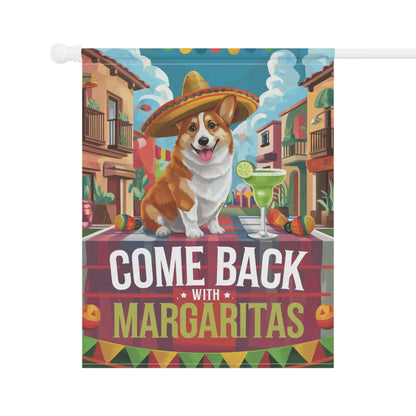 Printify Home Decor Red Corgi Dog Garden Flag, Cinco de Mayo Fiesta, Margarita Drinking Decor