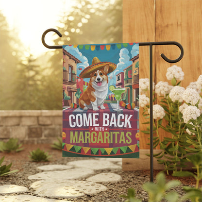 Printify Home Decor Red Corgi Dog Garden Flag, Cinco de Mayo Fiesta, Margarita Drinking Decor
