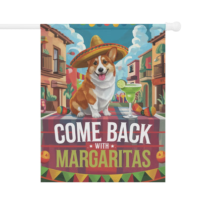 Printify Home Decor 24.5'' × 32'' Red Corgi Dog Garden Flag, Cinco de Mayo Fiesta, Margarita Drinking Decor