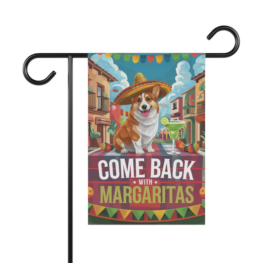 Printify Home Decor 12'' × 18'' Red Corgi Dog Garden Flag, Cinco de Mayo Fiesta, Margarita Drinking Decor