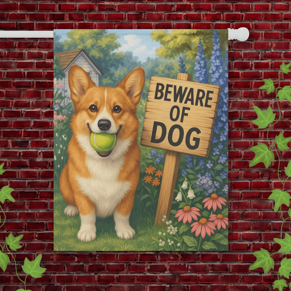 Printify Garden Flag 24.5'' × 32'' Red Corgi Funny Beware Garden Flag