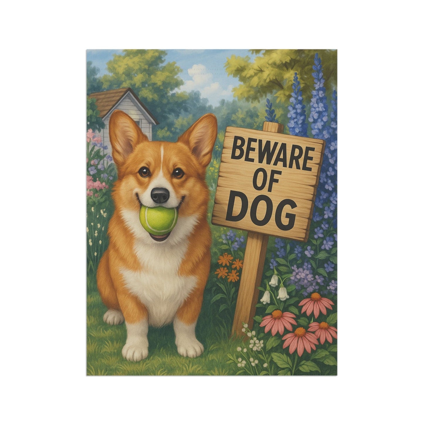 Printify Garden Flag Red Corgi Funny Beware Garden Flag