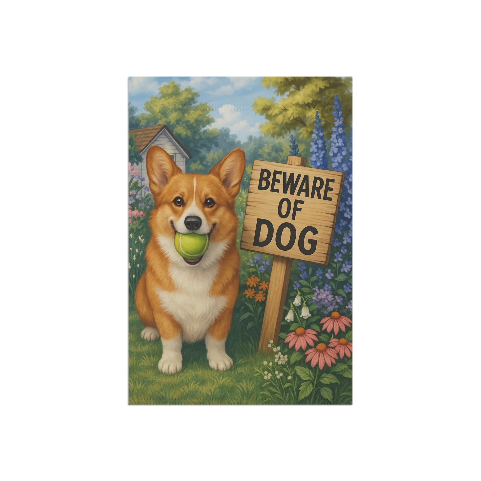 Printify Garden Flag Red Corgi Funny Beware Garden Flag