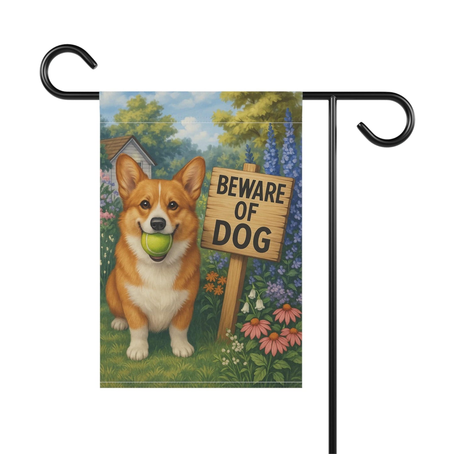 Printify Garden Flag Red Corgi Funny Beware Garden Flag