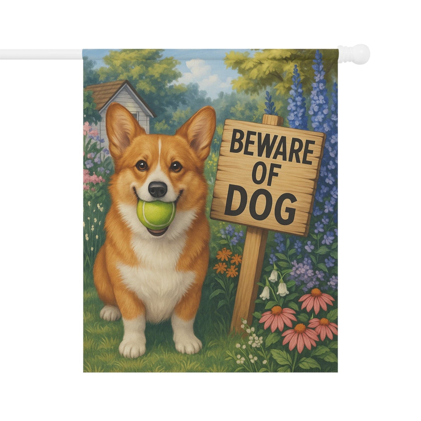 Printify Garden Flag Red Corgi Funny Beware Garden Flag
