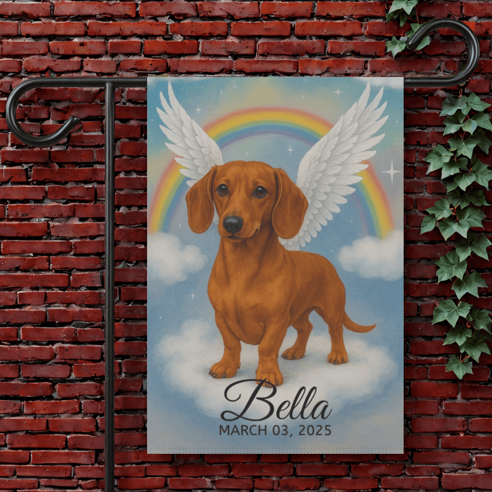 Red Dachshund Angel Garden Flag 12'' × 18''