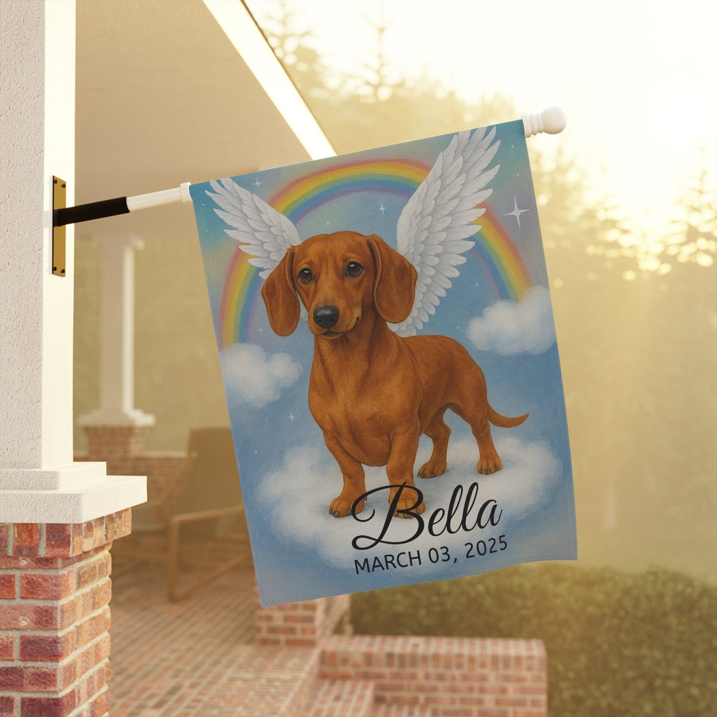Red Dachshund Angel Garden Flag