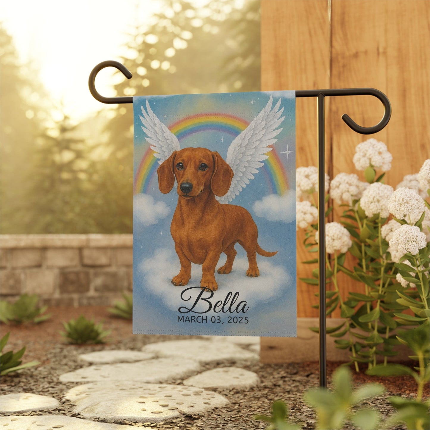 Red Dachshund Angel Garden Flag