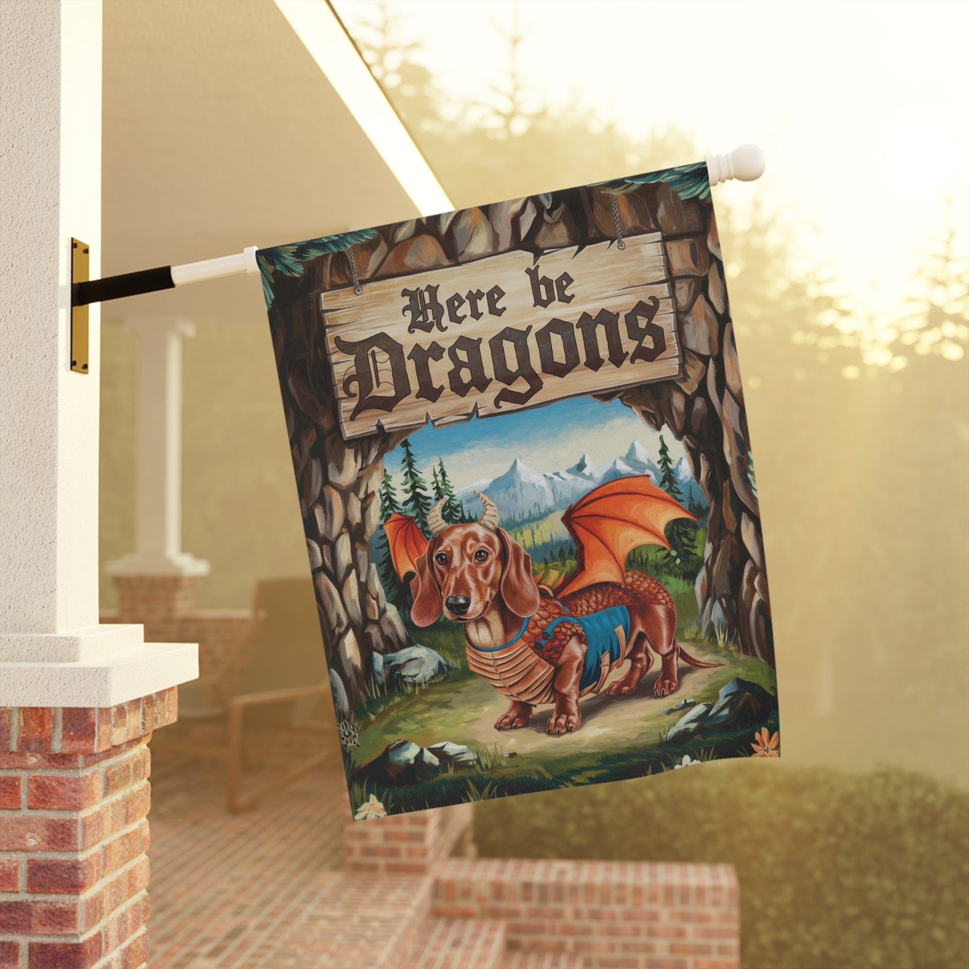 Printify Home Decor Red Dachshund Dog Dragon, Garden Flag, Fantasy Pet Adventure, Yard Spring Decor