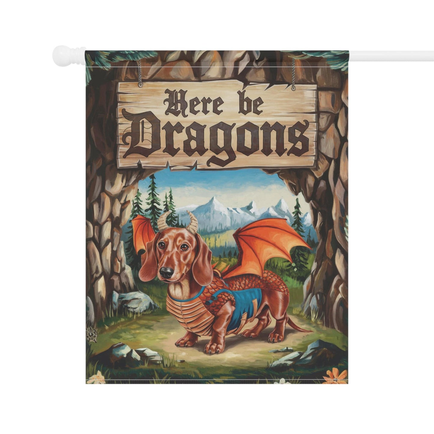 Printify Home Decor Red Dachshund Dog Dragon, Garden Flag, Fantasy Pet Adventure, Yard Spring Decor