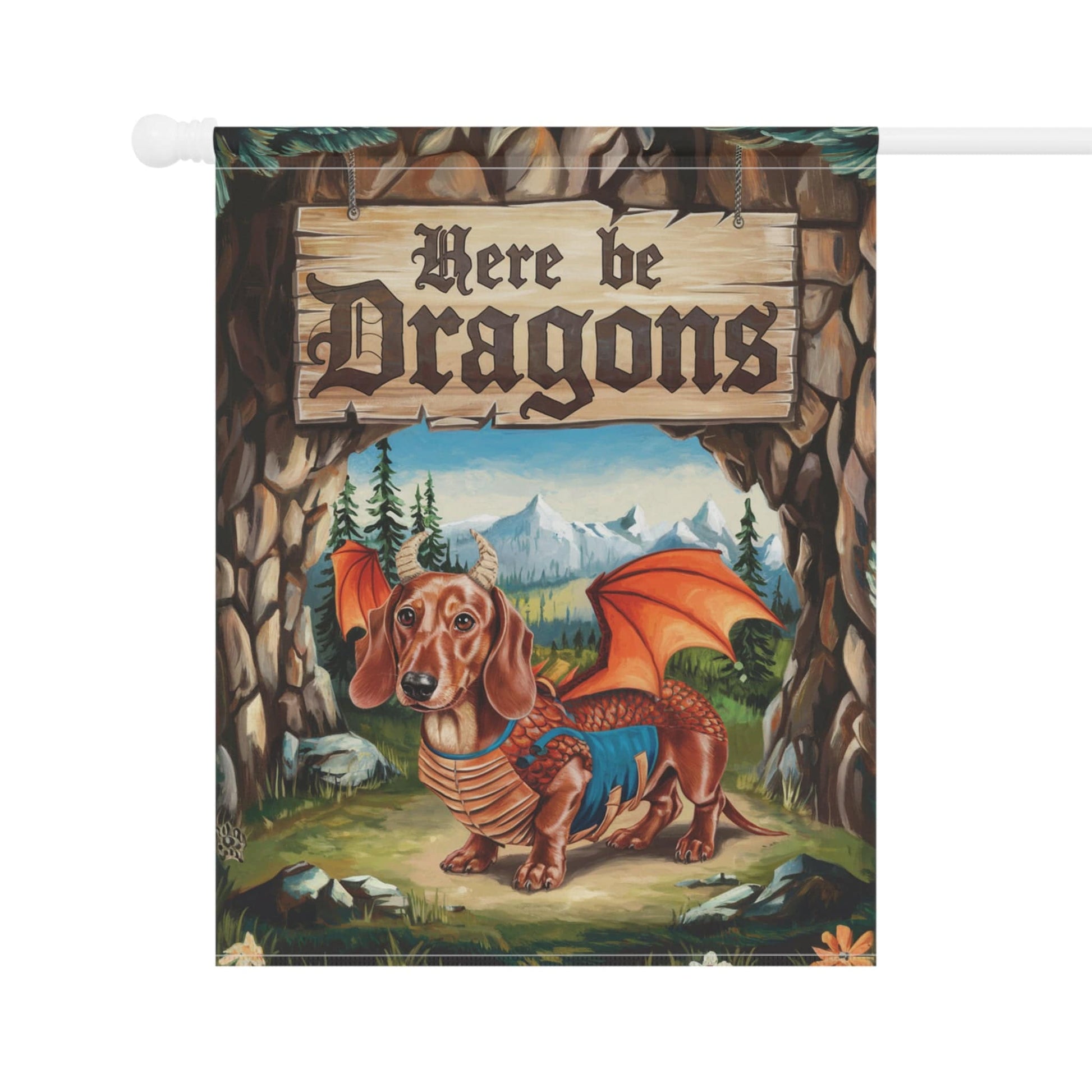 Printify Home Decor Red Dachshund Dog Dragon, Garden Flag, Fantasy Pet Adventure, Yard Spring Decor