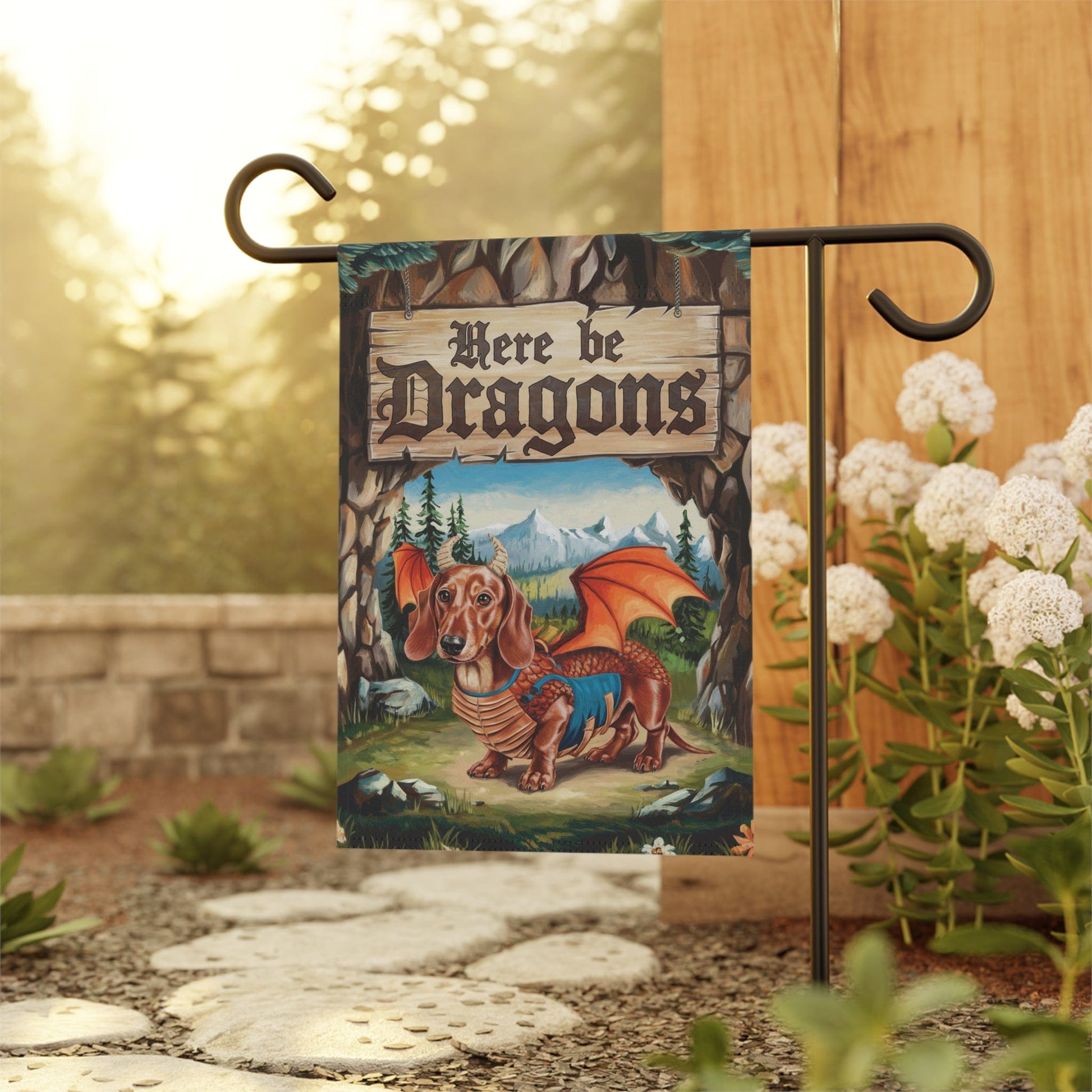 Printify Home Decor Red Dachshund Dog Dragon, Garden Flag, Fantasy Pet Adventure, Yard Spring Decor