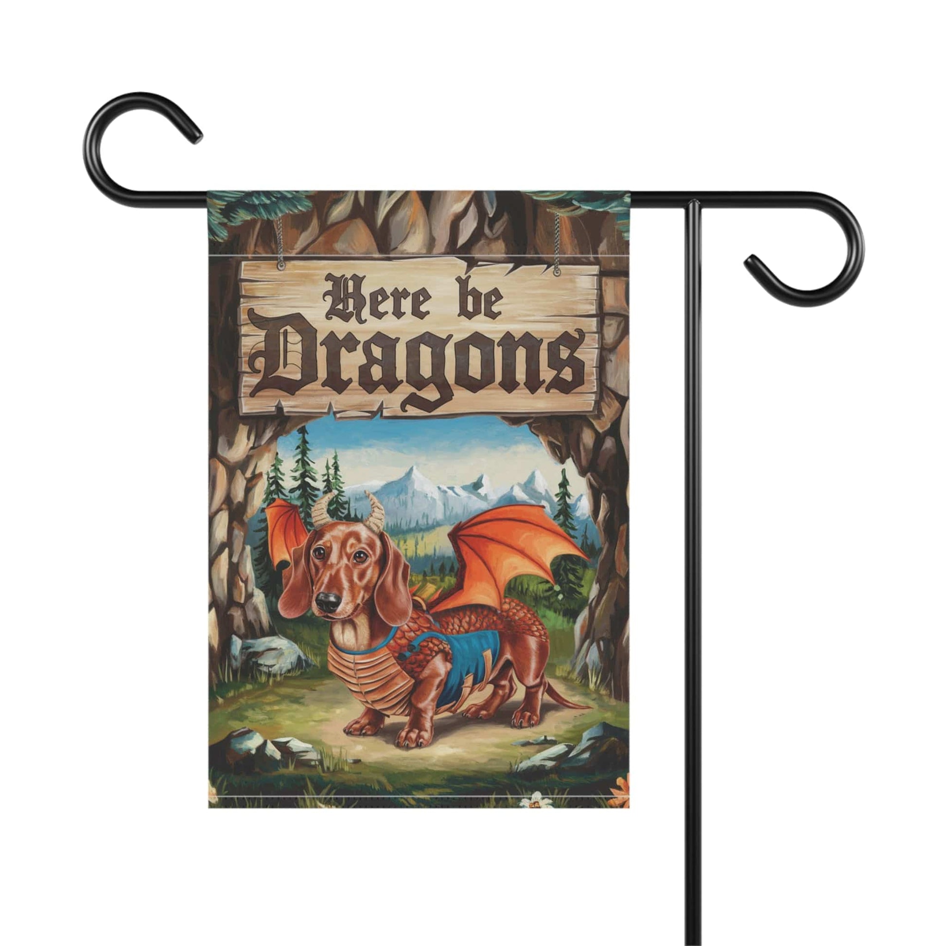 Printify Home Decor Red Dachshund Dog Dragon, Garden Flag, Fantasy Pet Adventure, Yard Spring Decor