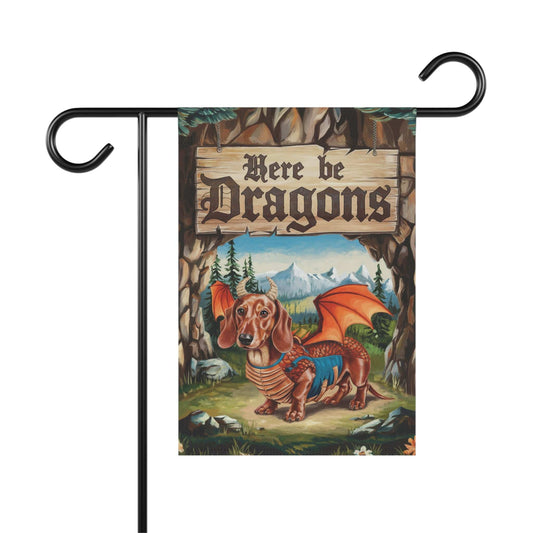 Printify Home Decor 12'' × 18'' Red Dachshund Dog Dragon, Garden Flag, Fantasy Pet Adventure, Yard Spring Decor