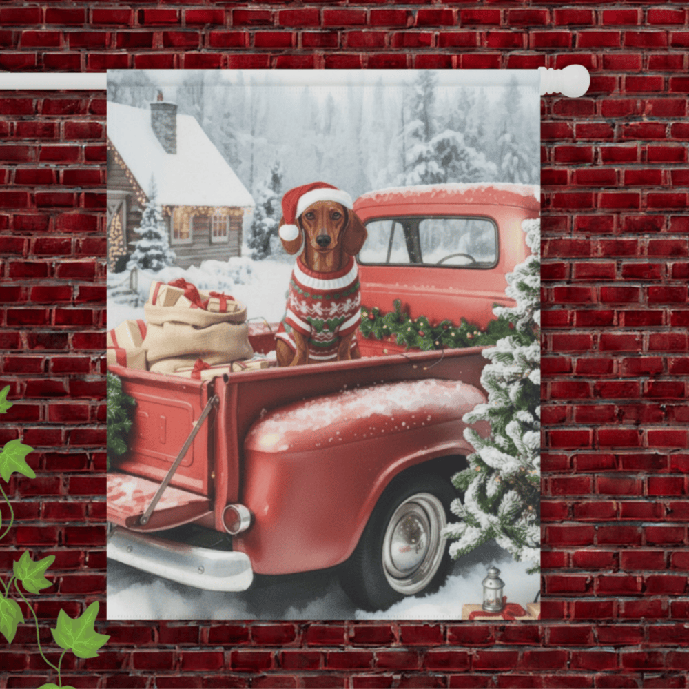 Red Dachshund Dog Red Truck Christmas Garden Flag 24.5'' × 32''