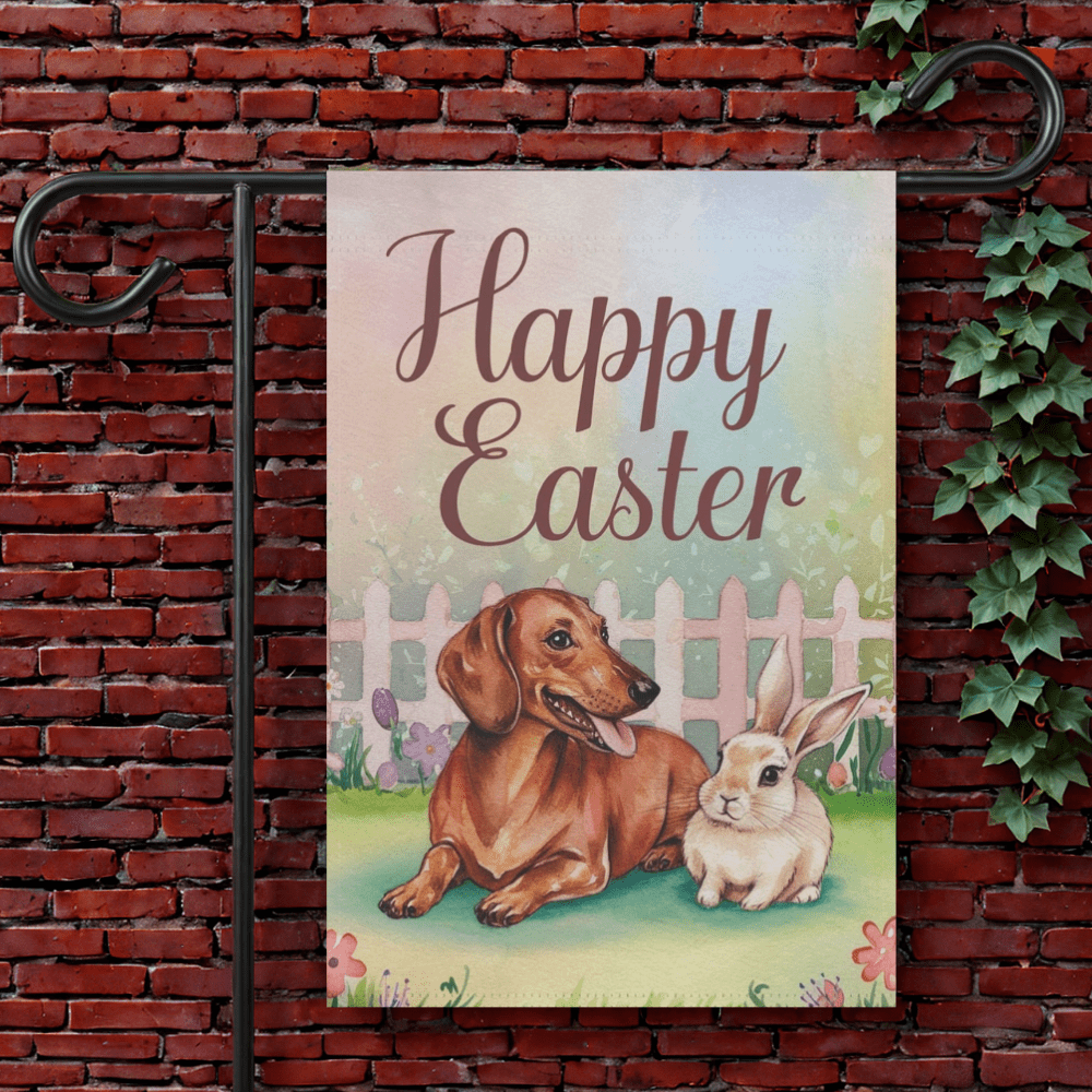 Red Dachshund Easter Garden Flag 12'' × 18''