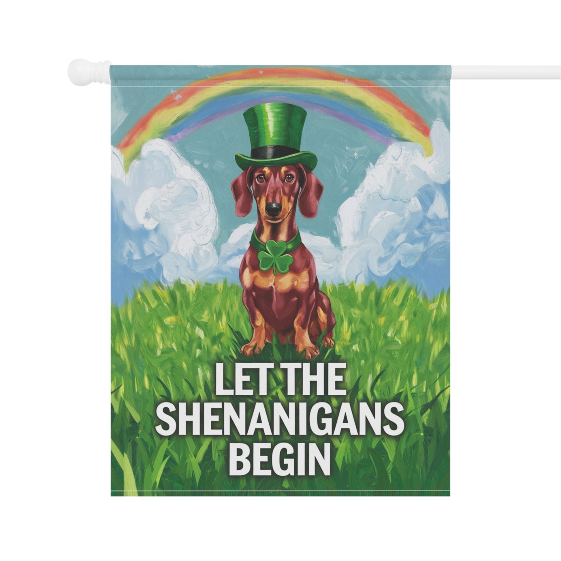 Printify Garden Flag Red Dachshund Garden Flag, Saint Patricks Day Funny Wiener Dog Yard Outside Decor