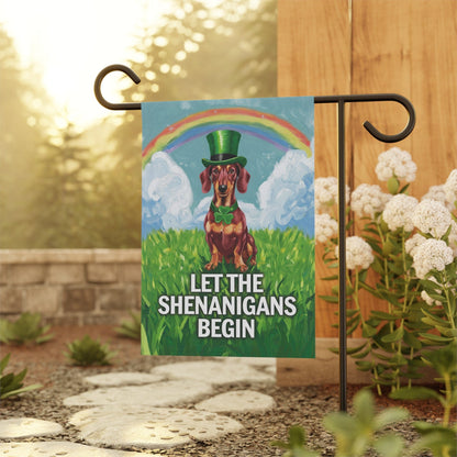 Printify Garden Flag Red Dachshund Garden Flag, Saint Patricks Day Funny Wiener Dog Yard Outside Decor