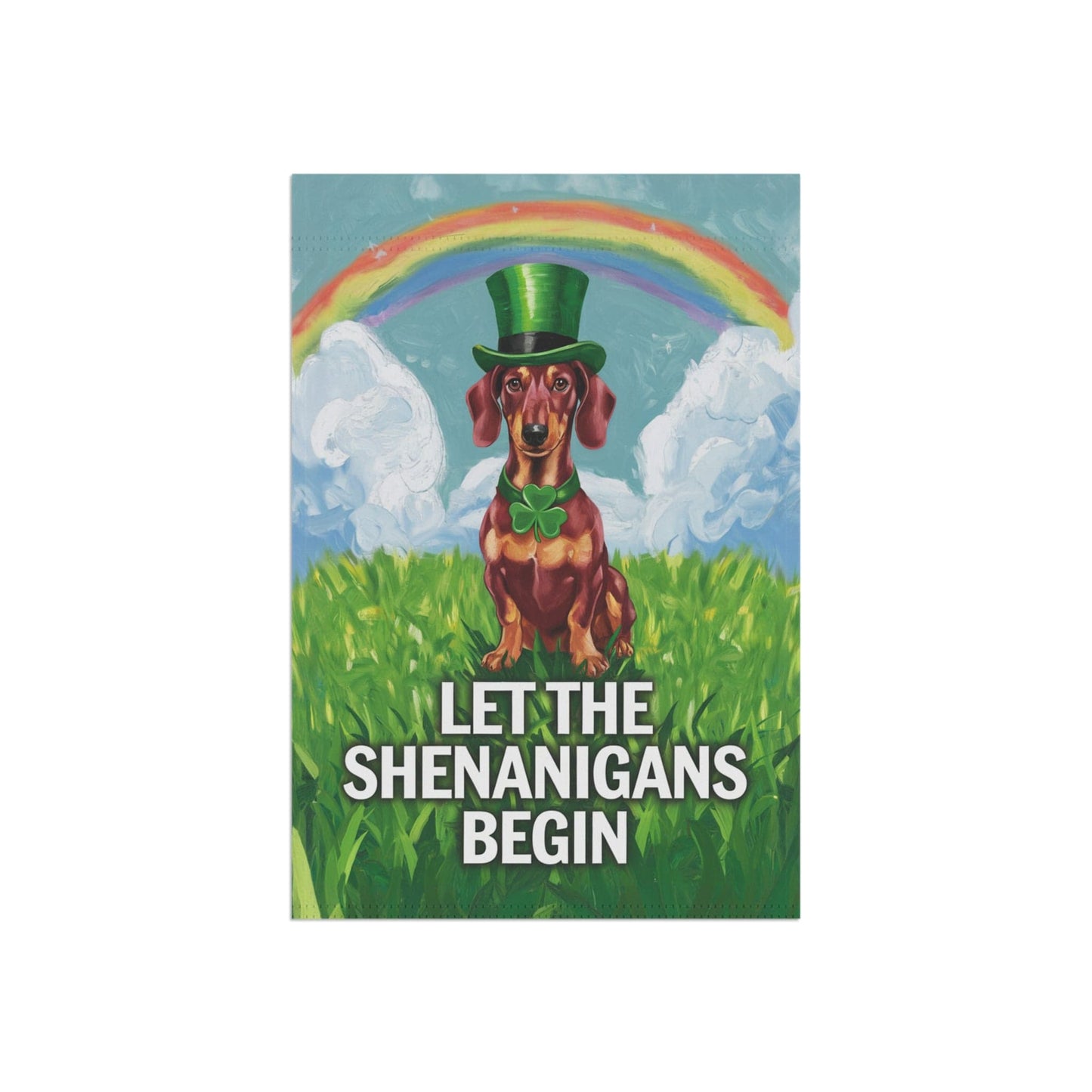 Printify Garden Flag Red Dachshund Garden Flag, Saint Patricks Day Funny Wiener Dog Yard Outside Decor