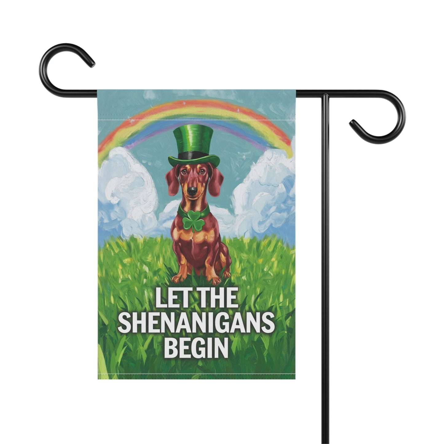 Printify Garden Flag Red Dachshund Garden Flag, Saint Patricks Day Funny Wiener Dog Yard Outside Decor