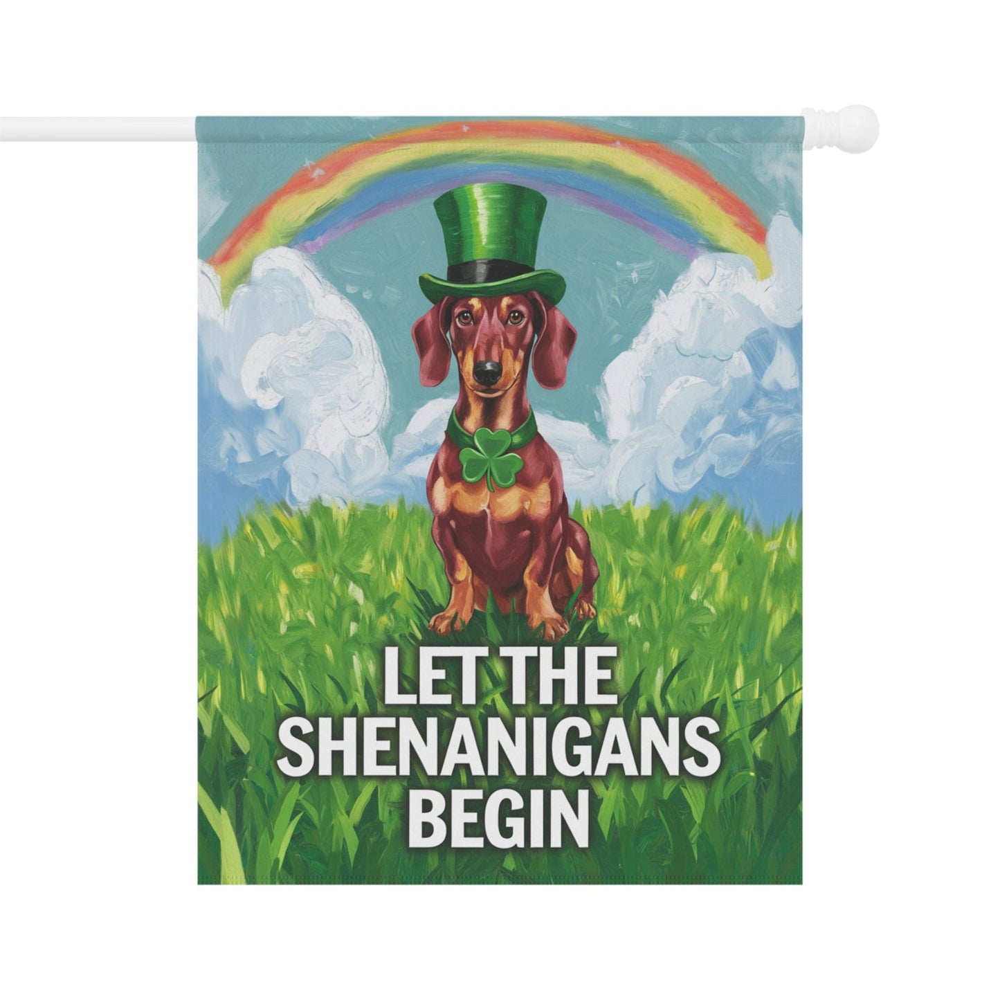 Printify Garden Flag 24.5'' × 32'' Red Dachshund Garden Flag, Saint Patricks Day Funny Wiener Dog Yard Outside Decor