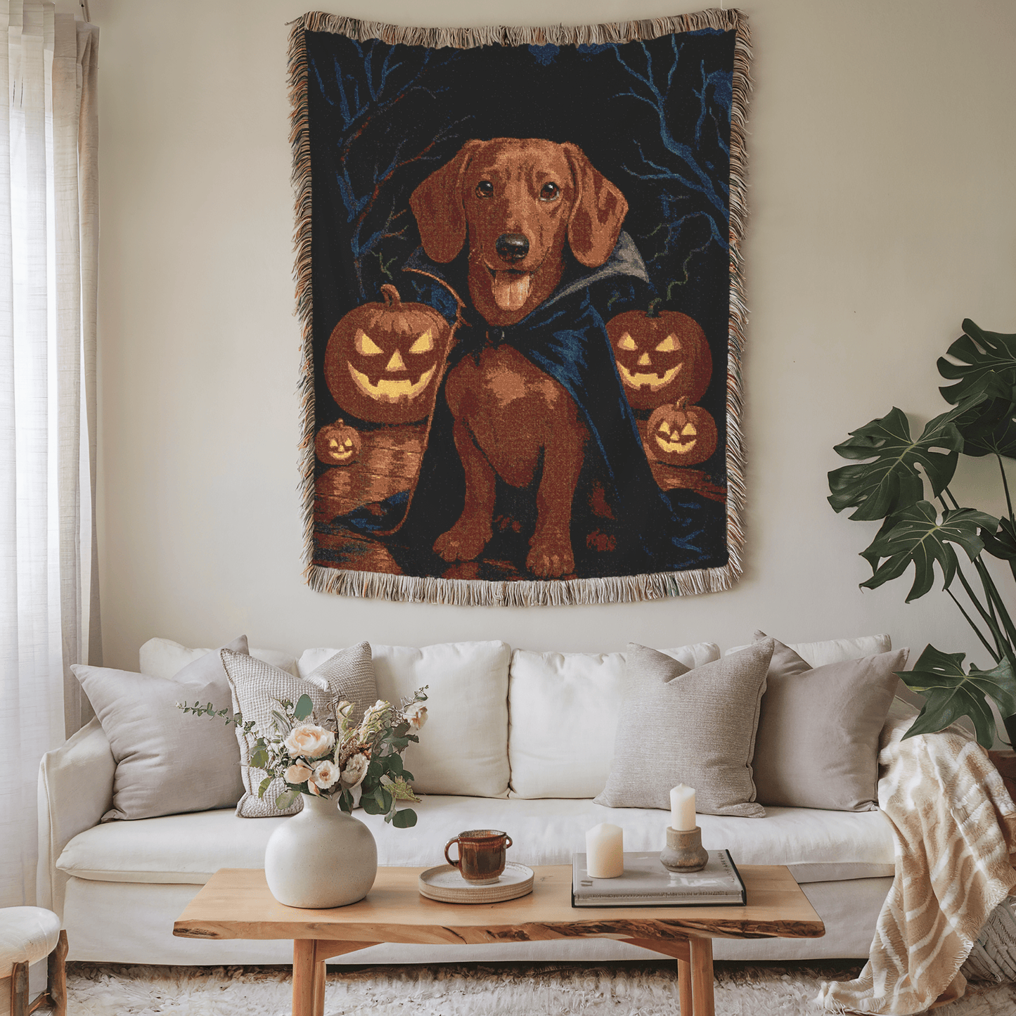 Printify Blanket Red Dachshund Halloween Woven Blanket