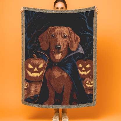 Printify Blanket Red Dachshund Halloween Woven Blanket